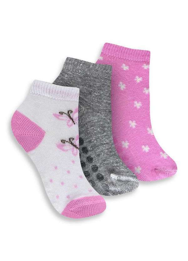 Trifil - Kit com 3 Meias Bebê Cano Médio Trifil 1005 0914-Branco-Mescla-Rosa