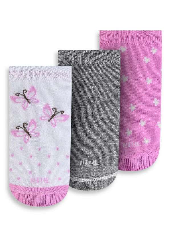 Trifil - Kit com 3 Meias Bebê Cano Médio Trifil 1005 0914-Branco-Mescla-Rosa 2