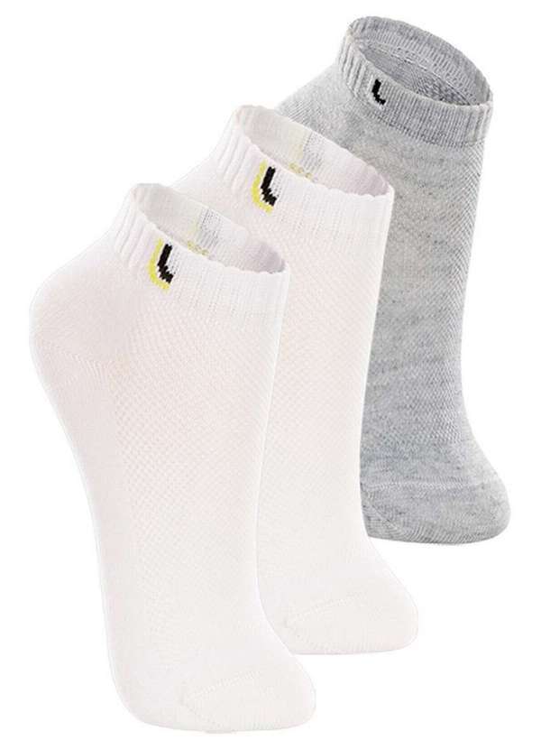 Lupo - Kit 3 pares de Meias Infantil Cano Curto Lupo 2725-005 Branco-Cinza