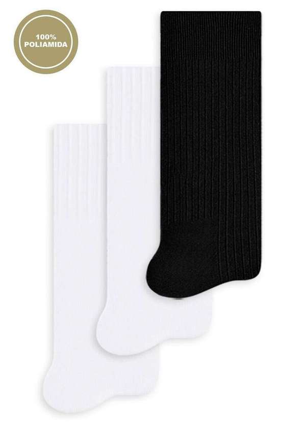 Selene - Kit 3 pares de Meias Infantil Cano Longo Selene 5010-002 Branco-Preto