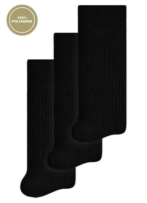 Selene - Kit 3 pares de Meias Infantil Cano Longo Selene 5010-002 Preto