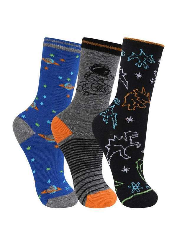 Trifil - Kit 3 pares de Meias Infantil Cano Longo Trifil 5004 0904-Anil-Mescla-Preto