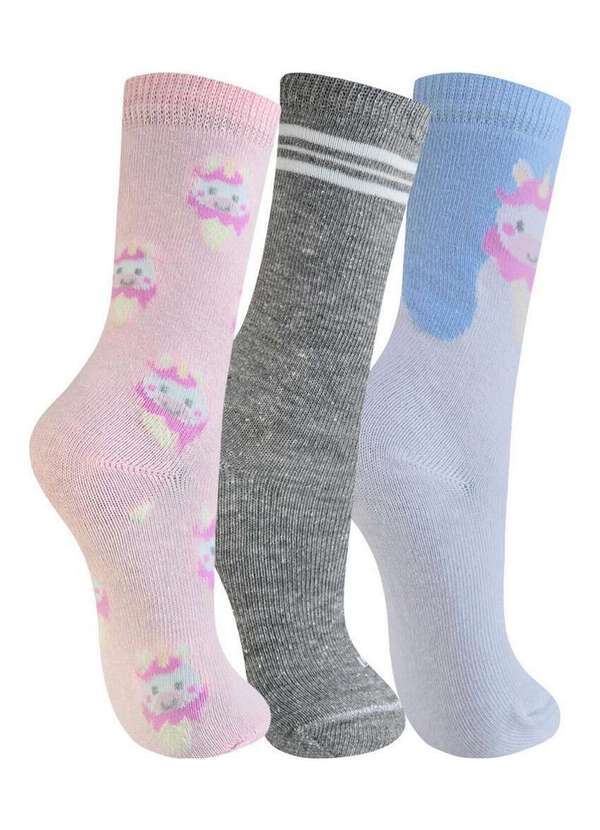 Trifil - Kit 3 pares de Meias Infantil Cano Longo Trifil 5029 0904-Azul-Marinho-Rosa