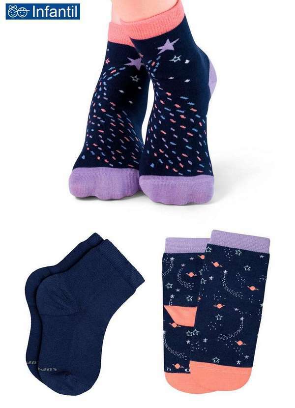 Lupo - Kit com 3 Meias Infantil Cano Médio Lupo 2680-089 0942-Azul-Marinho