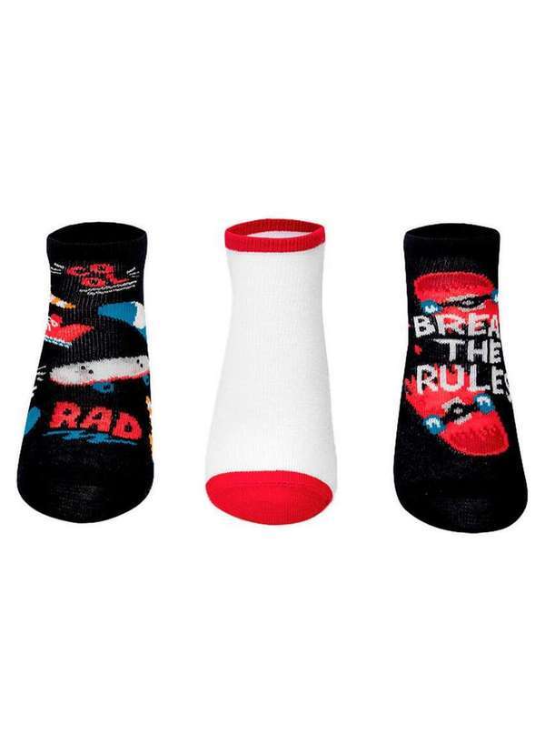 Puket - Kit 3 pares de Meias Infantil Cano Médio Puket 8263 3297-100-Preto-Branco
