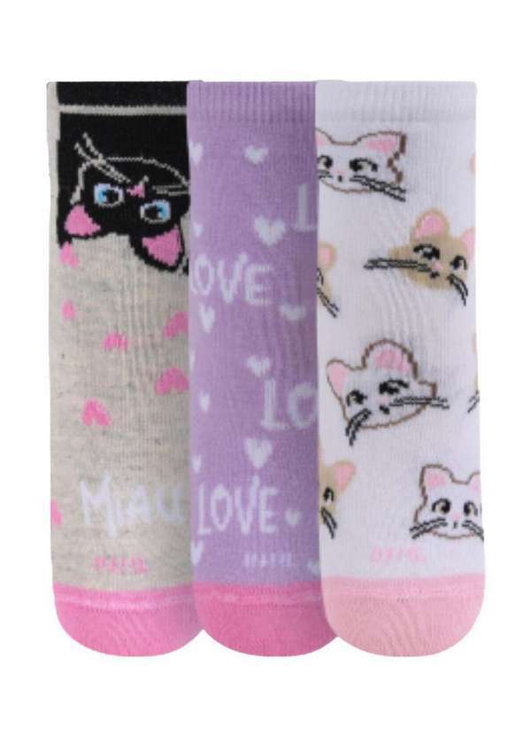 Trifil - Kit 3 pares de Meias Infantil Cano Médio Trifil 5028 0904-Mescla-Dália-Branco