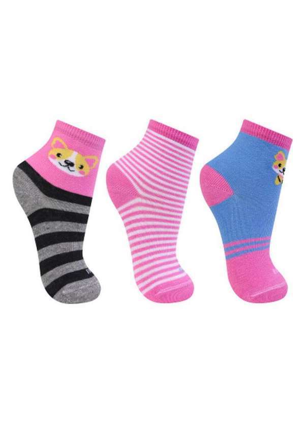 Trifil - Kit 3 pares de Meias Infantil Cano Médio Trifil 5028 0908-Rosa-Branco-Azul