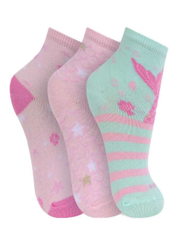 Trifil - Kit 3 pares de Meias Infantil Cano Médio Trifil 5028 0905-Rosa-Verde