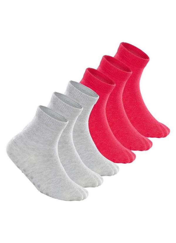 Lupo - Kit 6 pares de Meias Bebê Antiderrapante Lupo 2041-032 Cinza-Rosa