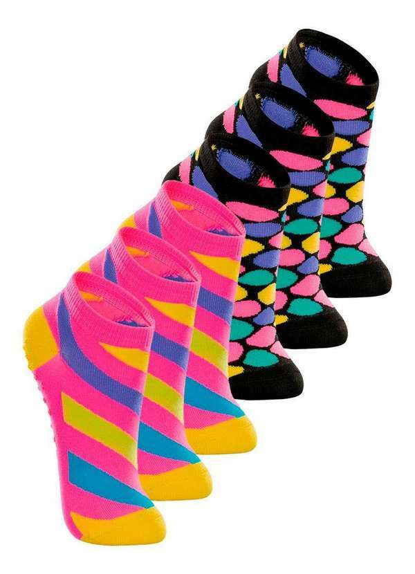 Lupo - Kit com 6 Meias Infantil Antiderrapante Lupo 2911-002 Rosa-Preto