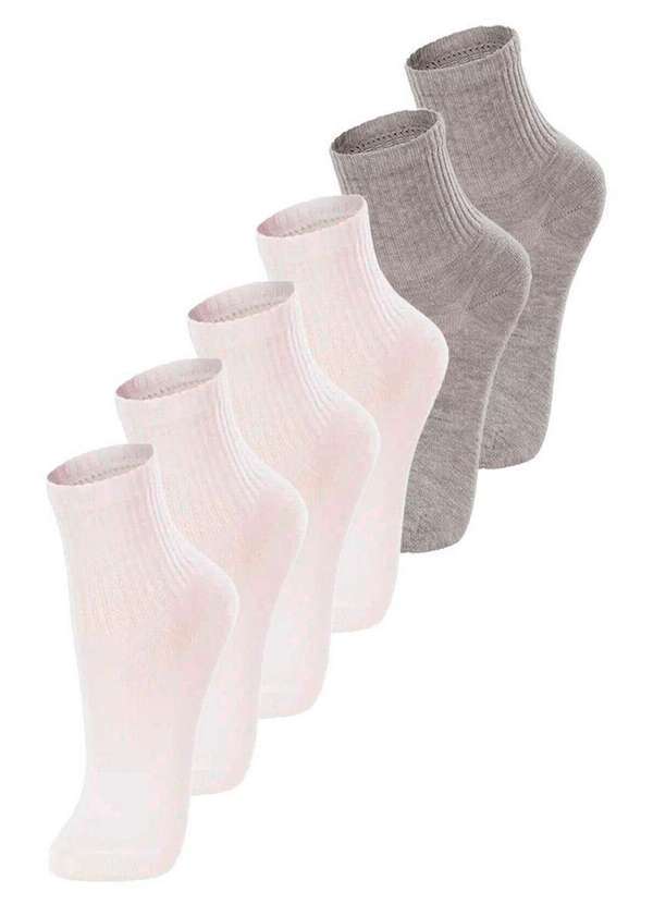 Lupo - Kit com 6 pares de Meias Infantil Cano Médio Lupo 2727-088 Branco-Mescla-Areia