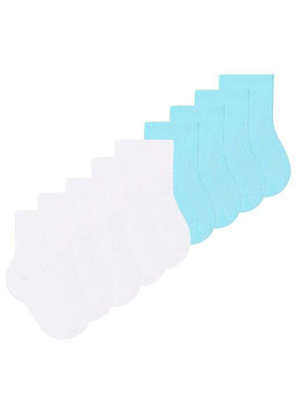 Selene - Kit 9 pares de Meias Bebê Cano Curto Selene 1320-001 Branco-Azul