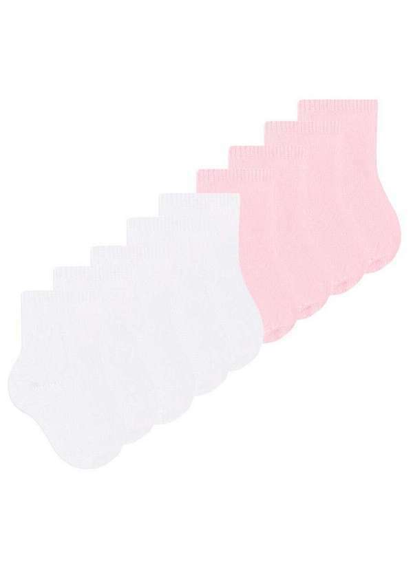 Selene - Kit 9 pares de Meias Bebê Cano Curto Selene 1320-001 Branco-Rosa