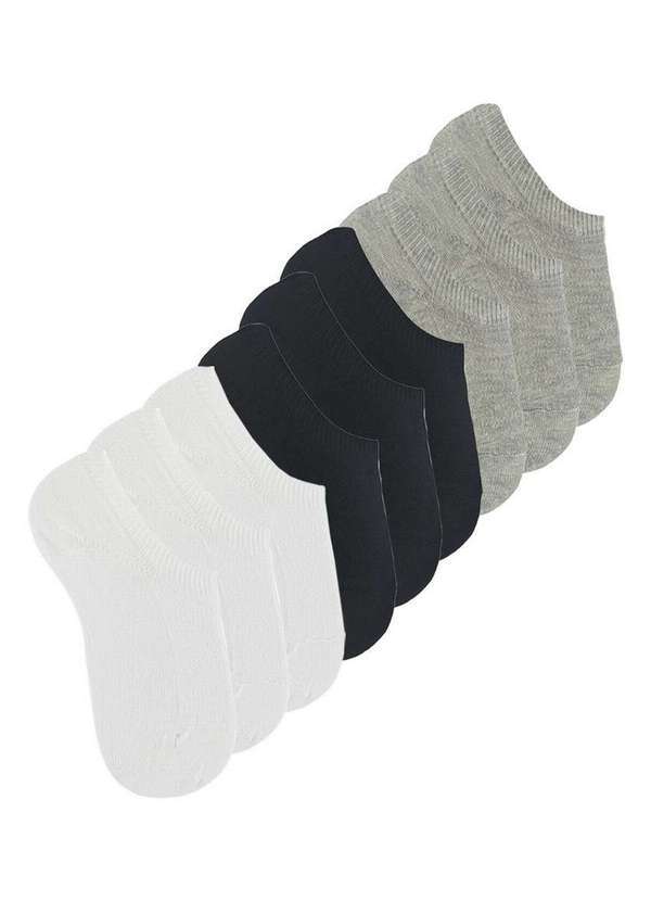 Trifil - Kit 9 pares de Meias Infantil Invisível Trifil 5442 Branco-Preto-Cinza