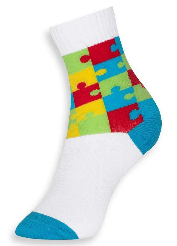 Selene - Meia Infantil Cano Longo Selene 2120-001 501-Branco-Turquesa 2