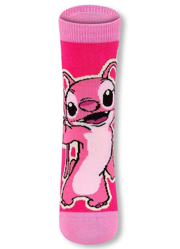 Disney - Meia Infantil Cano Médio Stitch Lupo 2402-004 5450-Rosa-Fruti 2