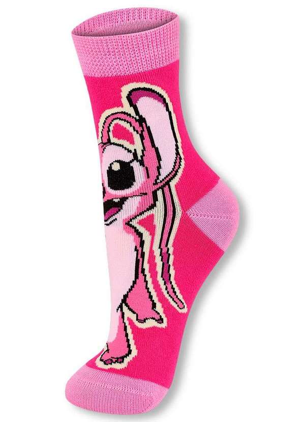 Disney - Meia Infantil Cano Médio Stitch Lupo 2402-004 5450-Rosa-Fruti 3