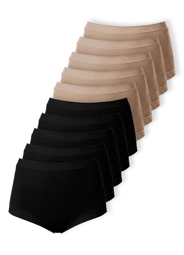 Demillus - Kit com 10 Calcinhas Alta Bourbon Demillus 26406 Preto-Bege