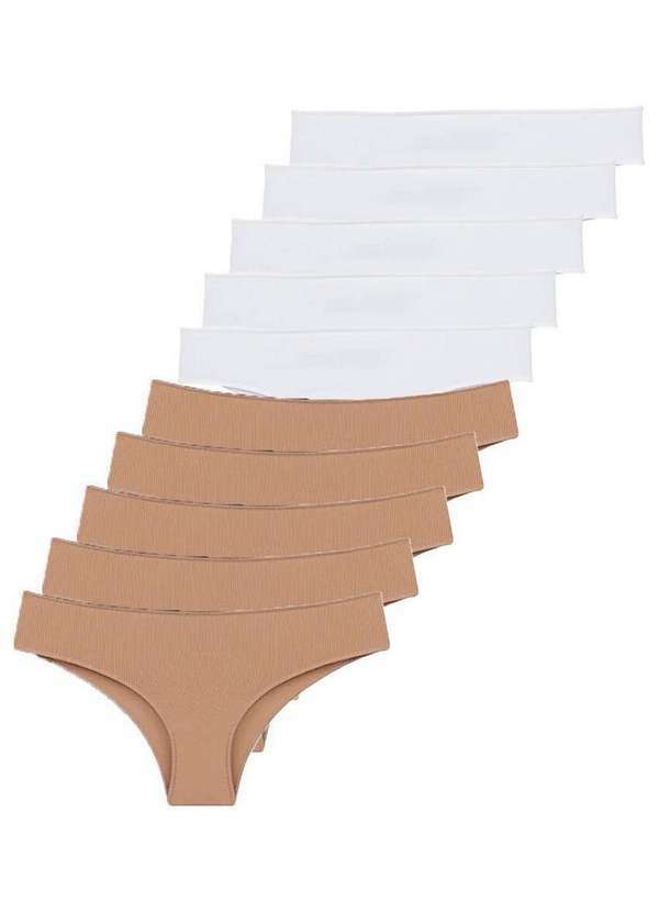 Bonjour - Kit com 10 Calcinhas Biquíni Bonjour Kt38840 Camurca-Branco