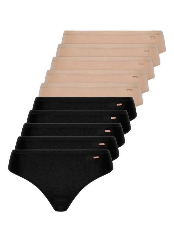 Lupo - Kit com 10 Calcinhas Biquíni Loba 40353-001 Preto-Natural