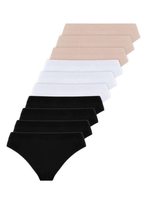 Lupo - Kit com 10 Calcinhas Biquíni Loba 40400-001 Preto-Branco-Natural