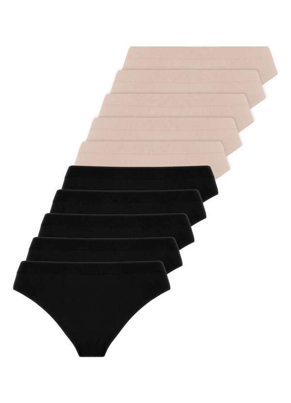 Lupo - Kit com 10 Calcinhas Biquíni Loba 40400-001 Preto-Natural