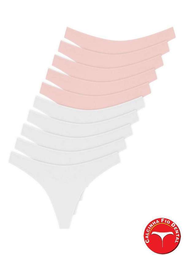 Hope - Kit com 10 Calcinhas Fio Dental Hope 37840 Branco-Bege-Ballet