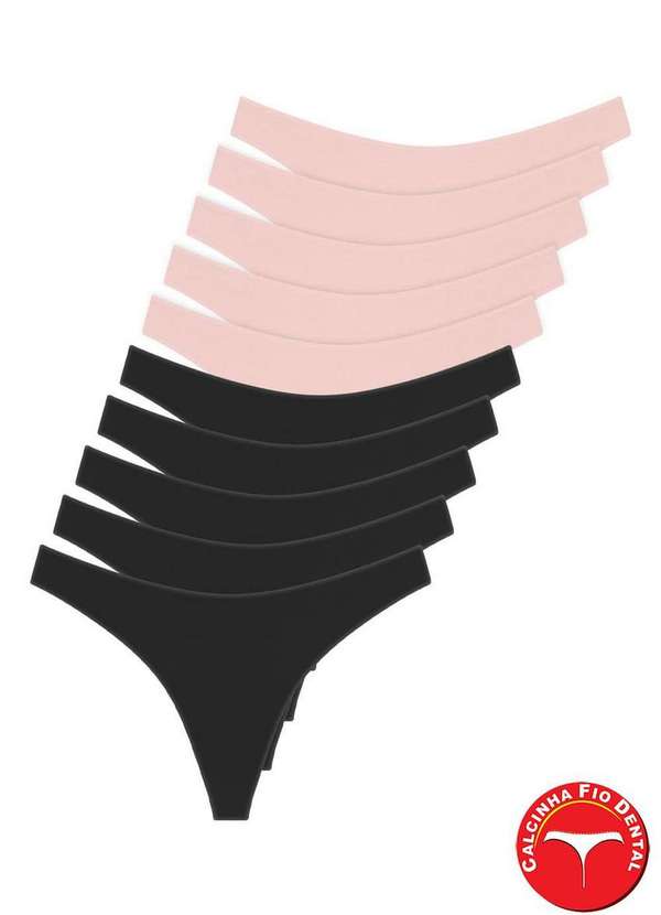 Hope - Kit com 10 Calcinhas Fio Dental Hope 37840 Preto-Bege-Ballet