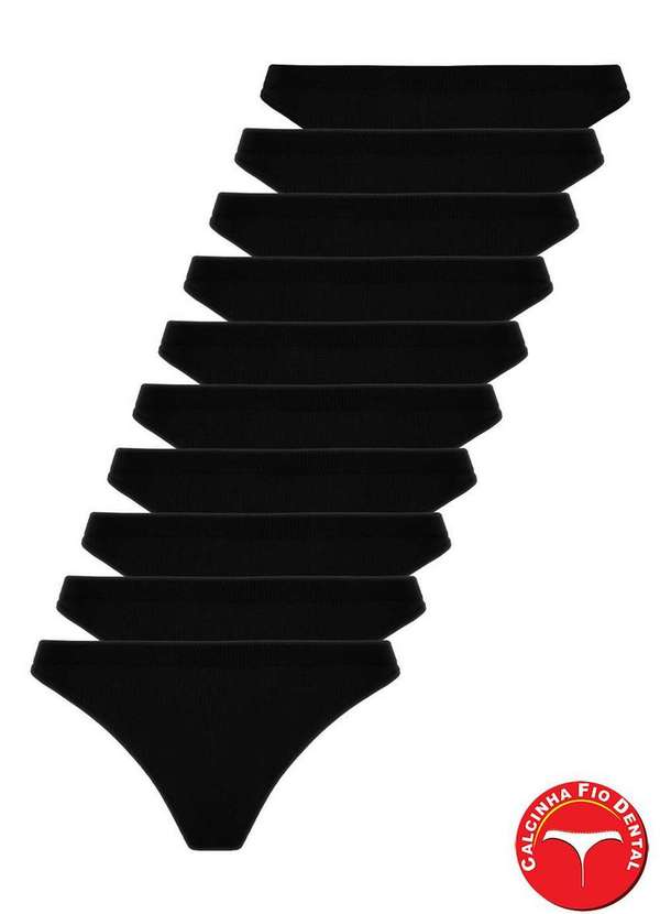 Lupo - Kit com 10 Calcinhas Fio Dental Loba 40600-001 Preto