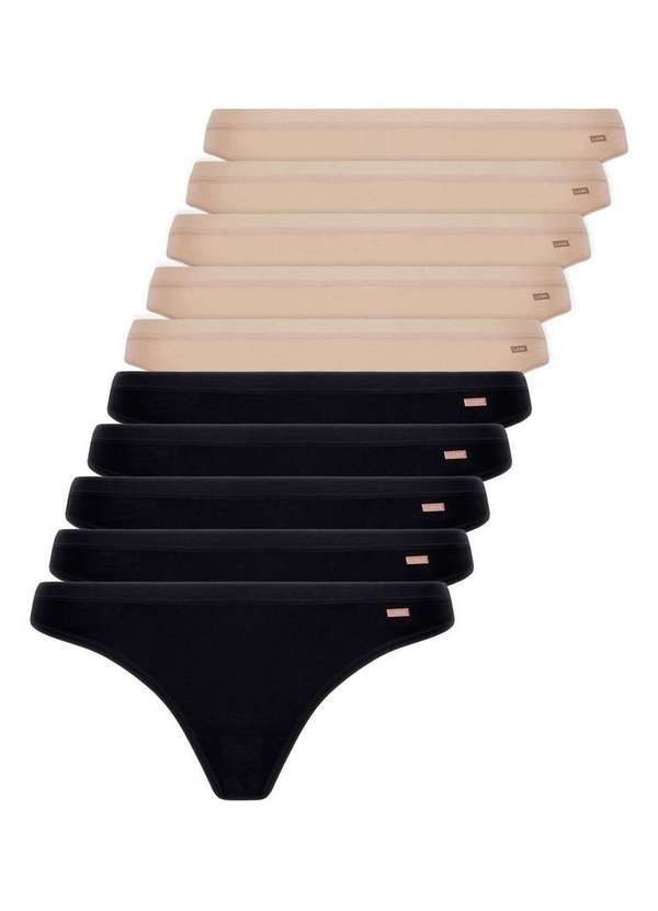 Lupo - Kit com 10 Calcinhas Tanga Loba 40354-001 Preto-Natural