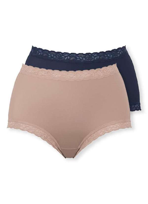 Demillus - Kit com 2 Calcinhas Alta Safira Demillus 57330 Bege-Marinho