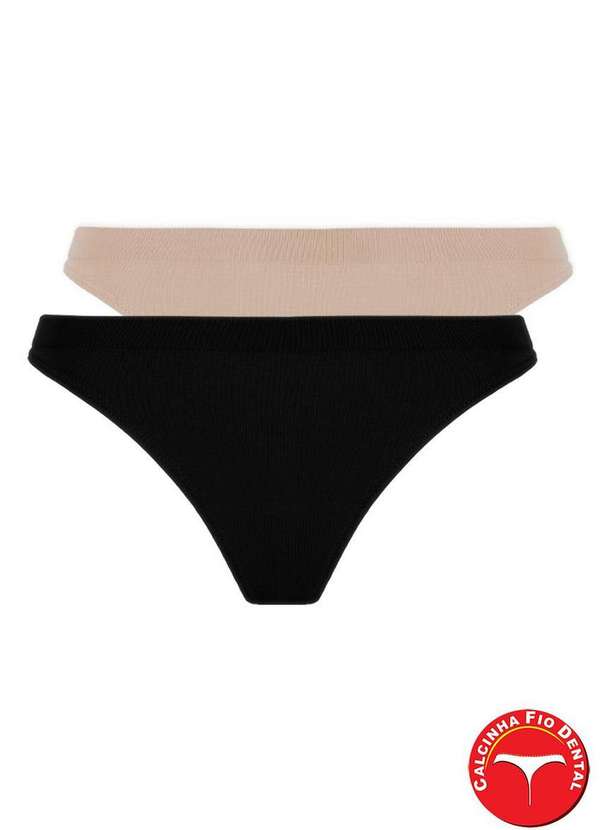 Lupo - Kit com 2 Calcinhas Fio Dental Loba 40600-001 Preto-Natural