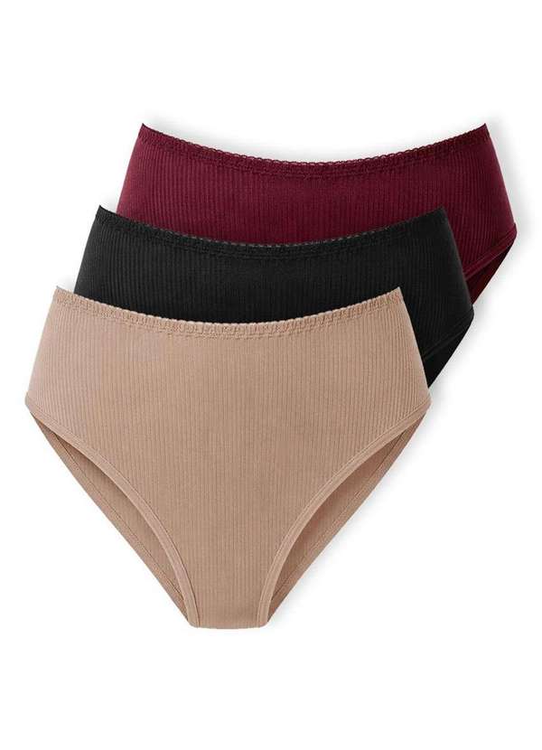 Demillus - Kit com 3 Calcinhas Alta Abrupt Demillus 56096 Bege-Rosado-Preto-Vinho-Barolo