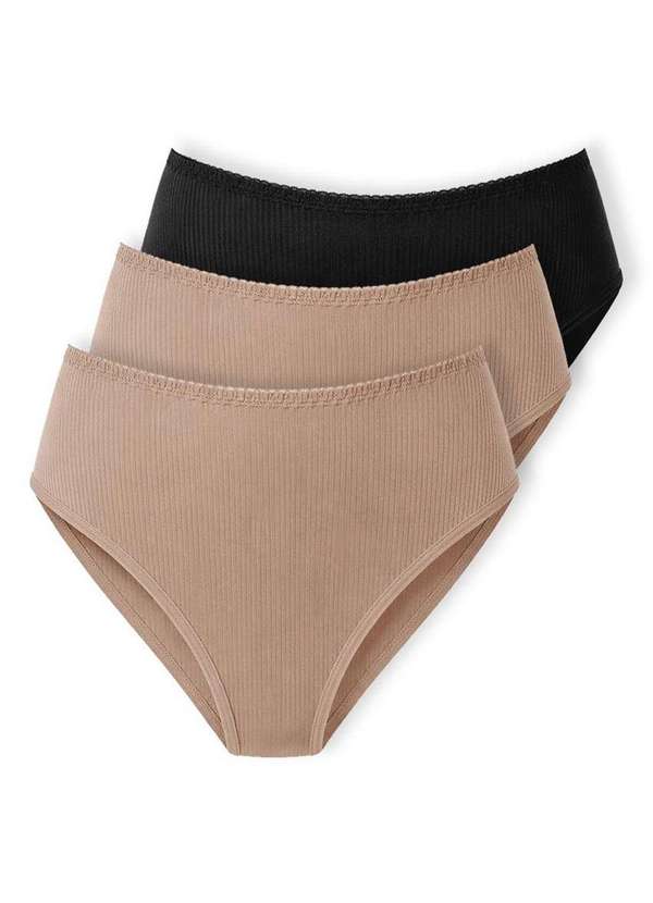 Demillus - Kit com 3 Calcinhas Alta Abrupt Demillus 56096 Bege-Rosado-Preto