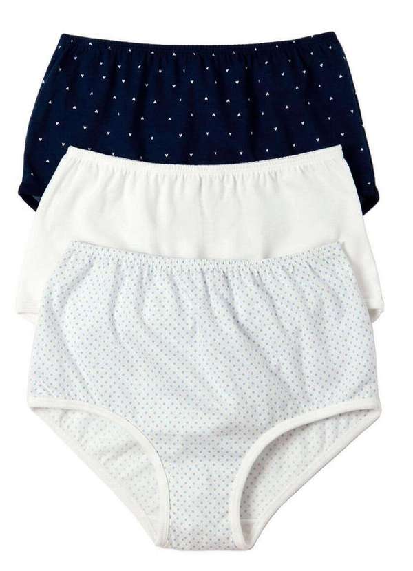 Hering - Kit com 3 Calcinhas Alta Hering 77ea 6m-Off-White-Azul-Marinho