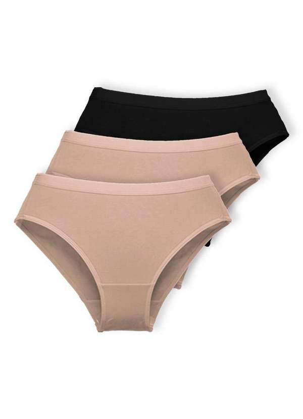 Demillus - Kit com 3 Calcinhas Alta Lithos Demillus 26014/56014 Bege-Rosado-Preto