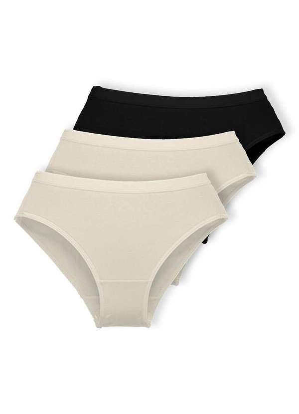 Demillus - Kit com 3 Calcinhas Alta Lithos Demillus 26014/56014 Pérola-Preto