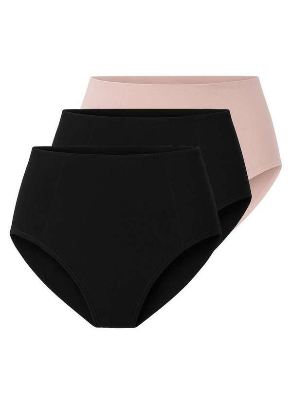 Liz - Kit com 3 Calcinhas Alta Liz 50390 Preto-Blush
