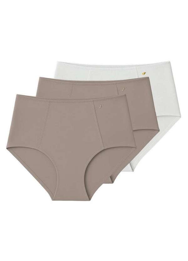 Liz - Kit com 3 Calcinhas Alta Liz 50395 Sepia-Branco
