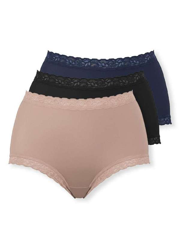 Demillus - Kit com 3 Calcinhas Alta Safira Demillus 57330 Bege-Preto-Marinho