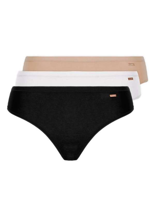 Lupo - Kit com 3 Calcinhas Biquíni Loba 40353-001 Plus Size Preto-Branco-Natural