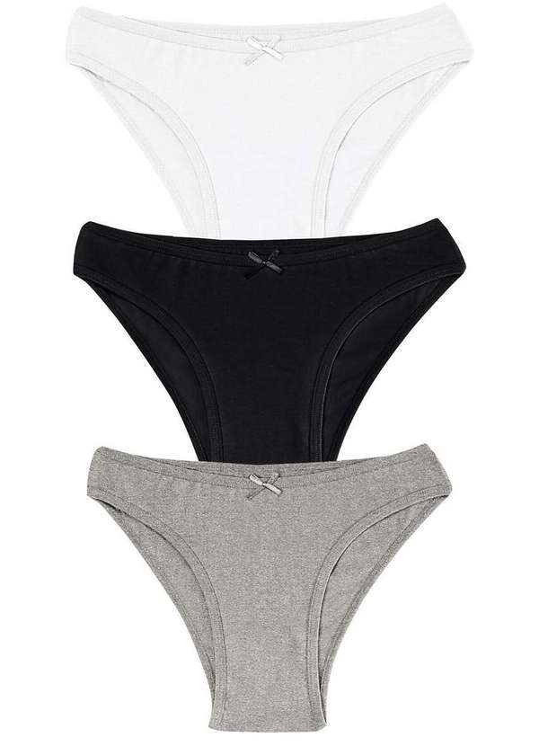 Malwee - Kit com 3 Calcinhas Biquíni Malwee 1000090635 C0546-Branco-Preto-Cinza-Mescla