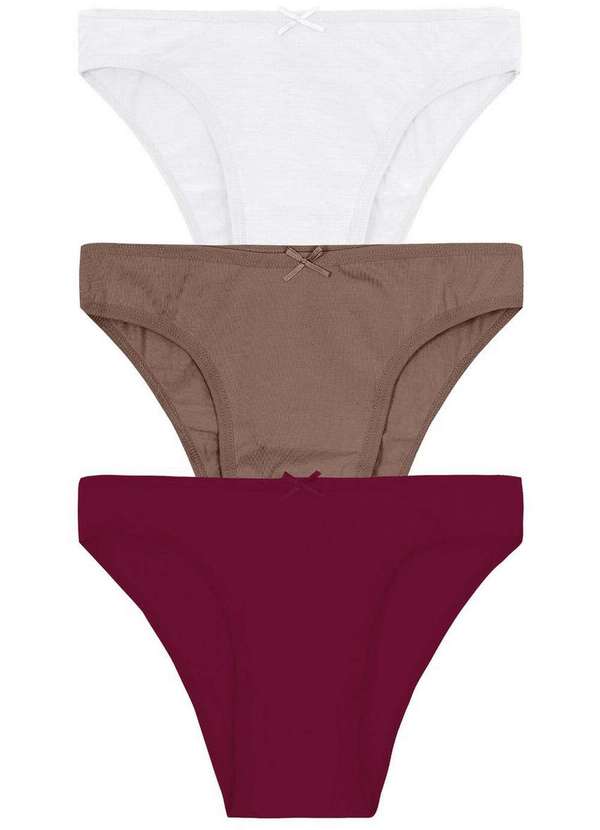 Malwee - Kit com 3 Calcinhas Biquíni Malwee 1000090635 D016j-Branco-Marrom-Bordo