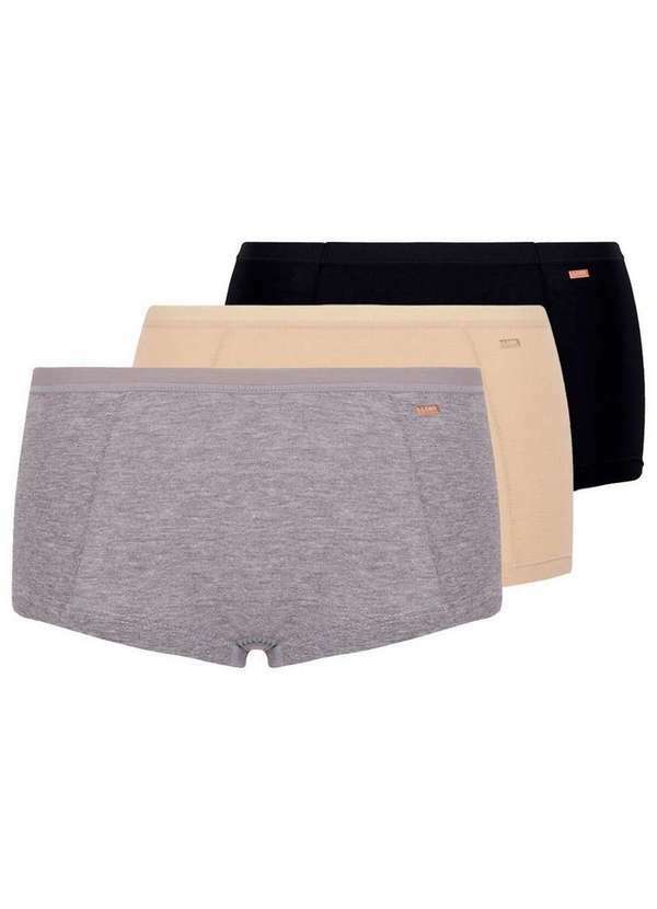Lupo - Kit com 3 Calcinhas Boxer Loba 40356-001 Cinza-Natural-Preto