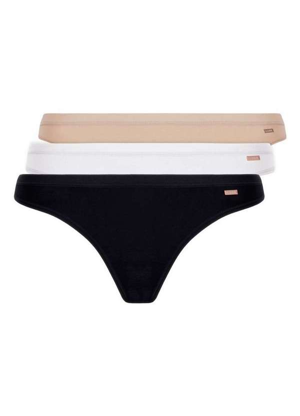 Lupo - Kit com 3 Calcinhas Tanga Loba 40354-001 Preto-Branco-Natural