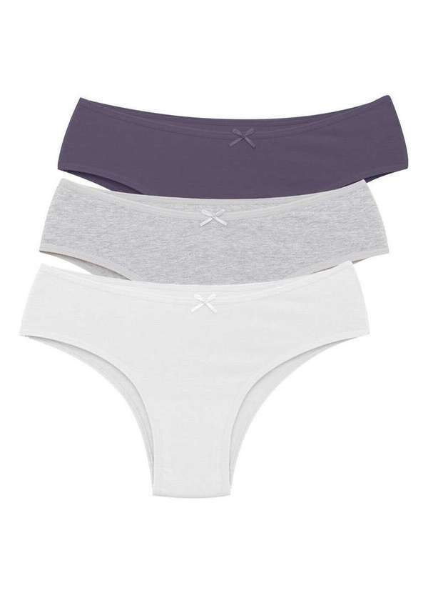 Malwee - Kit com 3 Calcinhas Tanga Malwee 1000090636 D019a-Branco-Cinza-Lilas