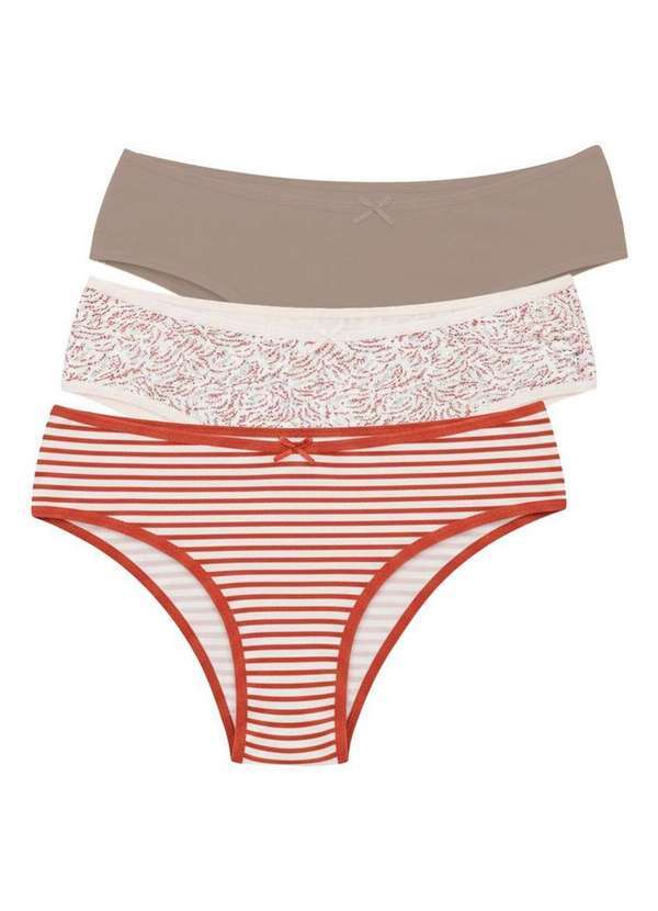 Malwee - Kit com 3 Calcinhas Tanga Malwee 1000090636 D019b-Ferrugem-Branco-Bege