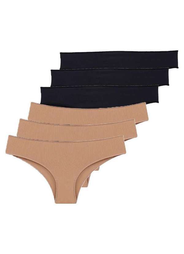 Bonjour - Kit com 6 Calcinhas Biquíni Bonjour Kt38840 Camurca-Preto