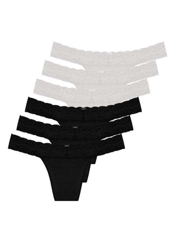 Hope - Kit com 6 Calcinhas Biquíni Hope L 35320 Preto-Off-White 6