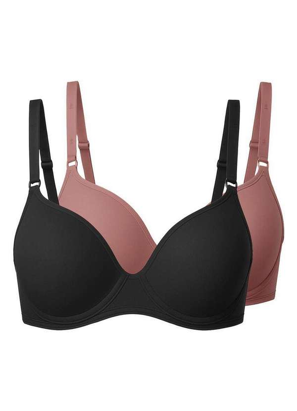 Liz - Kit com 2 Sutiãs com Aro e Bojo Liz 51818 Taça B Preto-Rosa-Mônaco